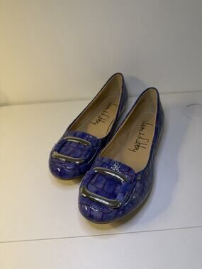 NWOB Women's Sam & Libby Ballet Flats Blue Purple Crocodile Silver Accent 6.5 M